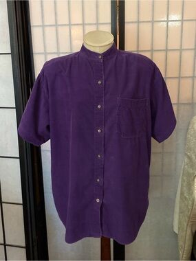 Next Move Wom M VTG 80s Small-Wale Lightweight Corduroy SS Button Blouse-Read